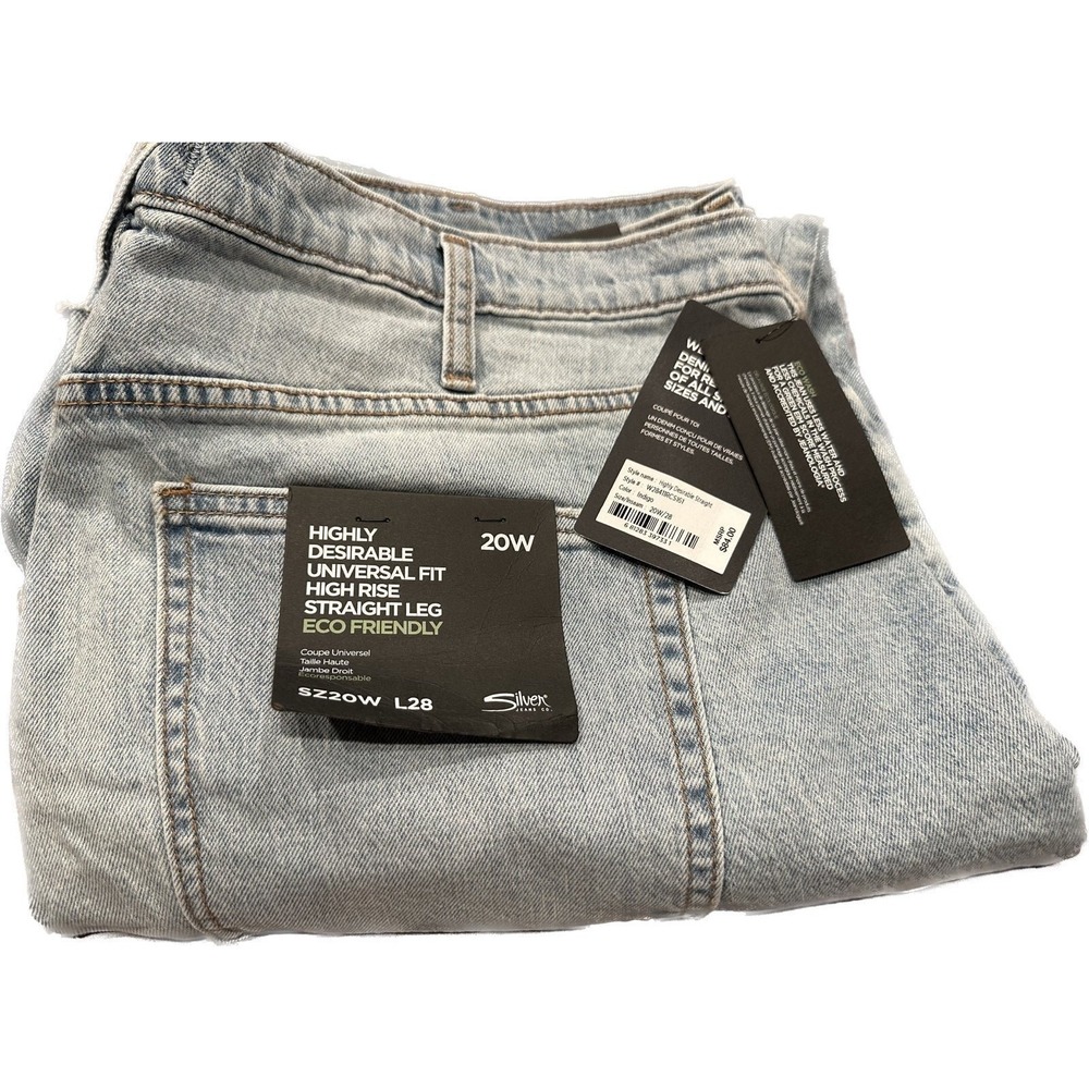 Silver Jeans Co. High Rise Straight Leg Jeans 20W 28 Plus Sz Light‎ Wash Raw Hem
